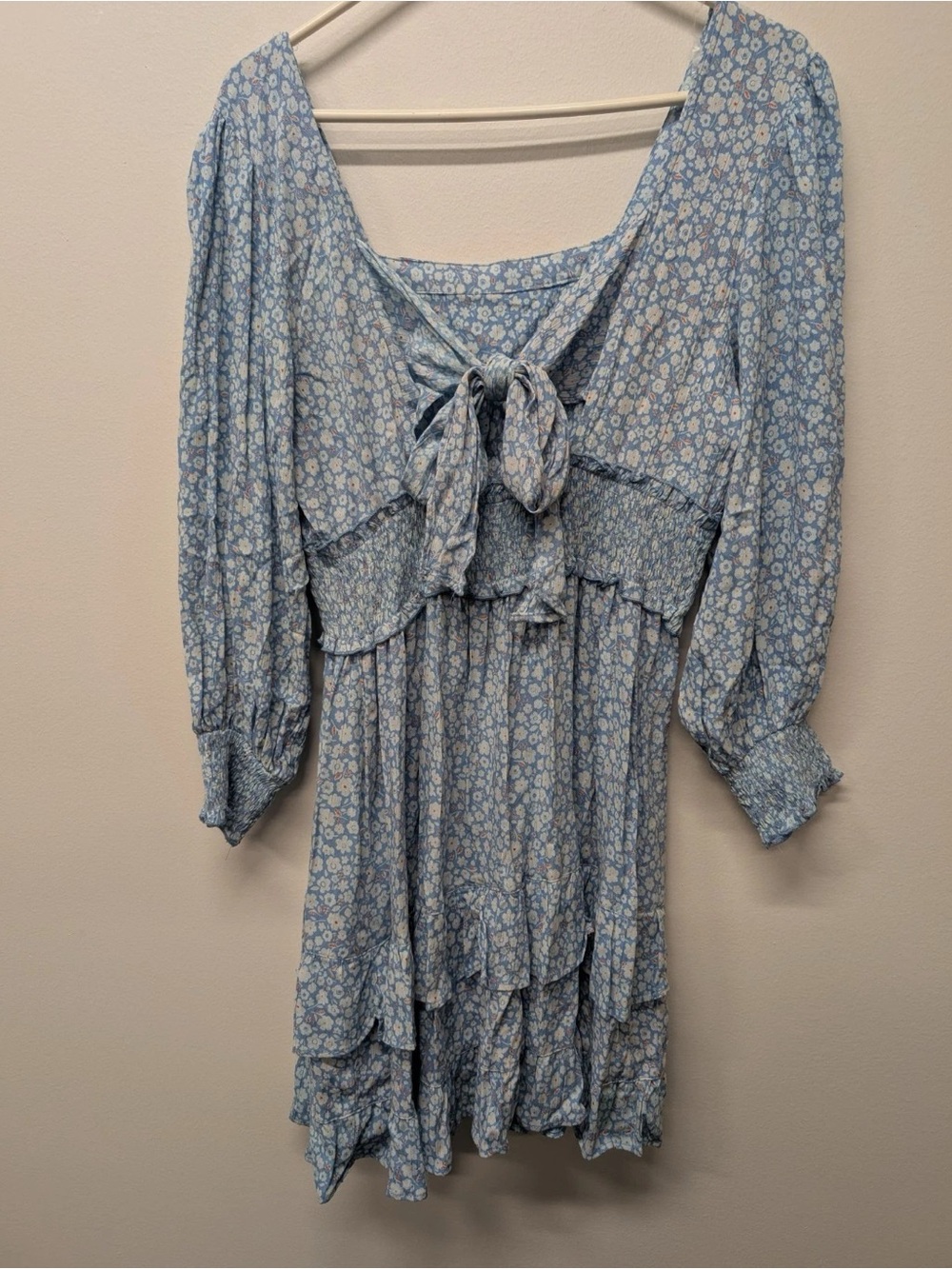 Angie Light Blue Floral Tie-Front Mini Dress
